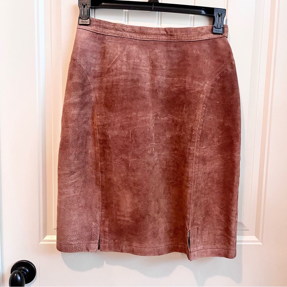 Bagatelle suede leather pencil skirt brown size 10 front slits midi Yellowstone